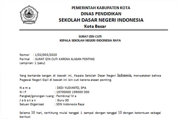 Contoh Surat Izin Cuti Guru Dedi Yudianto Kanal Pengetahuan Dan Informasi